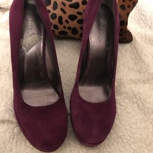 Nine West suede deep fuschia block heel pump.